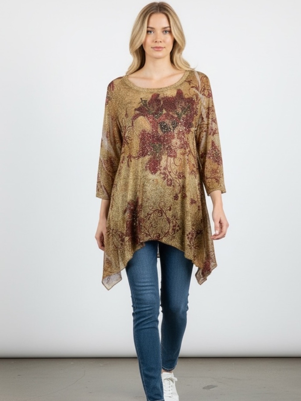 Dress Barn Stunning Embellished Golden Garden Top Size Large